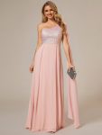 Sleeveless Chiffon A-Line Shinny Sequin Bodice One Shoulder Evening Dress – Pink