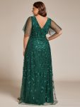 Short Sleeves Sequin High Low V-Neck Midi Formal Evening Dress – Dark Green