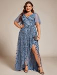 Short Sleeves Sequin High Low V-Neck Midi Formal Evening Dress – Dusty Navy