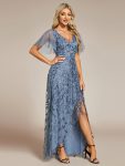 Short Sleeves Sequin High Low V-Neck Midi Formal Evening Dress – Dusty Navy