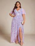 Plus Size Short Sleeves Sequin High Low V-Neck Midi Formal Evening Dress – Lavender