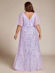 Short Sleeves Sequin High Low V-Neck Midi Formal Evening Dress – Lavender