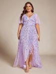 Short Sleeves Sequin High Low V-Neck Midi Formal Evening Dress – Lavender