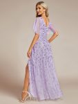 Short Sleeves Sequin High Low V-Neck Midi Formal Evening Dress – Lavender