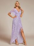 Short Sleeves Sequin High Low V-Neck Midi Formal Evening Dress – Lavender