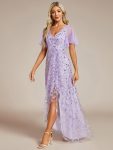 Short Sleeves Sequin High Low V-Neck Midi Formal Evening Dress – Lavender