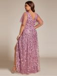 Short Sleeves Sequin High Low V-Neck Midi Formal Evening Dress – Purple Orchid