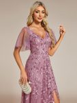 Short Sleeves Sequin High Low V-Neck Midi Formal Evening Dress – Purple Orchid