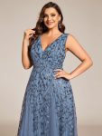 V-Neck Leaf Sequin Sleeveless A-Line Formal Evening Dress with Tulle – Dusty Navy