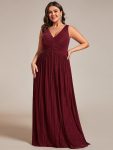 Glittery Sleeveless  Pleated Empire Waist A-Line Formal Evening Dress – Burgundy