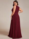 Glittery Sleeveless  Pleated Empire Waist A-Line Formal Evening Dress – Burgundy