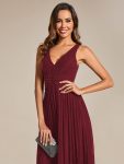 Glittery Sleeveless  Pleated Empire Waist A-Line Formal Evening Dress – Burgundy