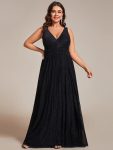 Glittery Sleeveless  Pleated Empire Waist A-Line Formal Evening Dress – Black