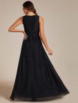 Glittery Sleeveless  Pleated Empire Waist A-Line Formal Evening Dress – Black