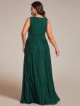 Glittery Sleeveless  Pleated Empire Waist A-Line Formal Evening Dress – Dark Green