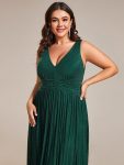 Glittery Sleeveless  Pleated Empire Waist A-Line Formal Evening Dress – Dark Green