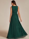 Glittery Sleeveless  Pleated Empire Waist A-Line Formal Evening Dress – Dark Green