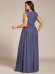 Glittery Sleeveless  Pleated Empire Waist A-Line Formal Evening Dress – Dusty Navy