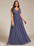 Glittery Sleeveless  Pleated Empire Waist A-Line Formal Evening Dress – Dusty Navy