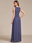 Glittery Sleeveless  Pleated Empire Waist A-Line Formal Evening Dress – Dusty Navy