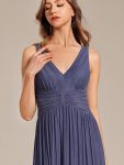 Glittery Sleeveless  Pleated Empire Waist A-Line Formal Evening Dress – Dusty Navy