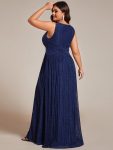 Glittery Sleeveless  Pleated Empire Waist A-Line Formal Evening Dress – Navy Blue