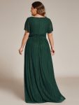 Plus Size V-Neck Glittery Short Sleeves Formal Evening Dress with Empire Waist – Dark Green