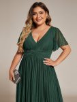 Plus Size V-Neck Glittery Short Sleeves Formal Evening Dress with Empire Waist – Dark Green