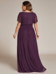 Plus Size V-Neck Glittery Short Sleeves Formal Evening Dress with Empire Waist – Purple Wisteria