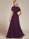 V-Neck Glittery Short Sleeves Formal Evening Dress with Empire Waist – Purple Wisteria