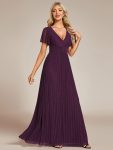 V-Neck Glittery Short Sleeves Formal Evening Dress with Empire Waist – Purple Wisteria