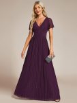 V-Neck Glittery Short Sleeves Formal Evening Dress with Empire Waist – Purple Wisteria