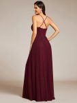 Sparkle Sleeveless Backless Formal Evening Dress with V-Neck – Burgundy