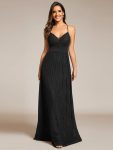 Sparkle Sleeveless Backless Formal Evening Dress with V-Neck – Black