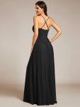 Sparkle Sleeveless Backless Formal Evening Dress with V-Neck – Black