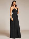 Sparkle Sleeveless Backless Formal Evening Dress with V-Neck – Black