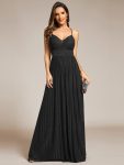 Sparkle Sleeveless Backless Formal Evening Dress with V-Neck – Black