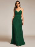 Sparkle Sleeveless Backless Formal Evening Dress with V-Neck – Dark Green