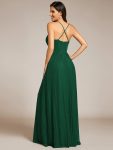 Sparkle Sleeveless Backless Formal Evening Dress with V-Neck – Dark Green