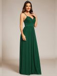 Sparkle Sleeveless Backless Formal Evening Dress with V-Neck – Dark Green