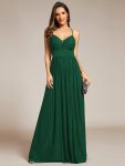 Sparkle Sleeveless Backless Formal Evening Dress with V-Neck – Dark Green