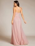 Sparkle Sleeveless Backless Formal Evening Dress with V-Neck – Pink