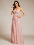 Sparkle Sleeveless Backless Formal Evening Dress with V-Neck – Pink