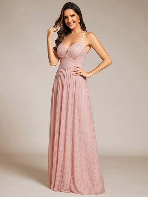 Sparkle Sleeveless Backless Formal Evening Dress with V-Neck - Pink