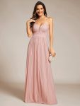 Sparkle Sleeveless Backless Formal Evening Dress with V-Neck – Pink