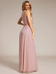 Halter Neck Pleated Glittery Formal Evening Dress with Empire Waist – Pink