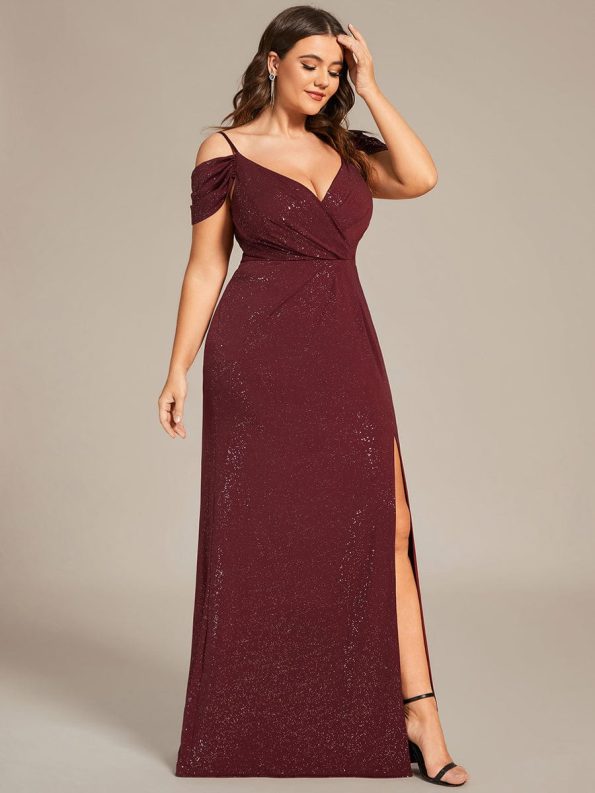 Custom Size Sexy High Slit Gala Formal Evening Dresses - Burgundy