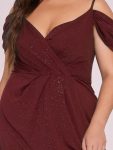 V-Neck Cold Shoulder Floor-Length Evening Dress – Burgundy