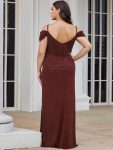 V-Neck Cold Shoulder Floor-Length Evening Dress – Burgundy