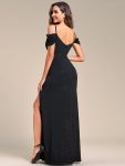 V-Neck Cold Shoulder Floor-Length Evening Dress – Black